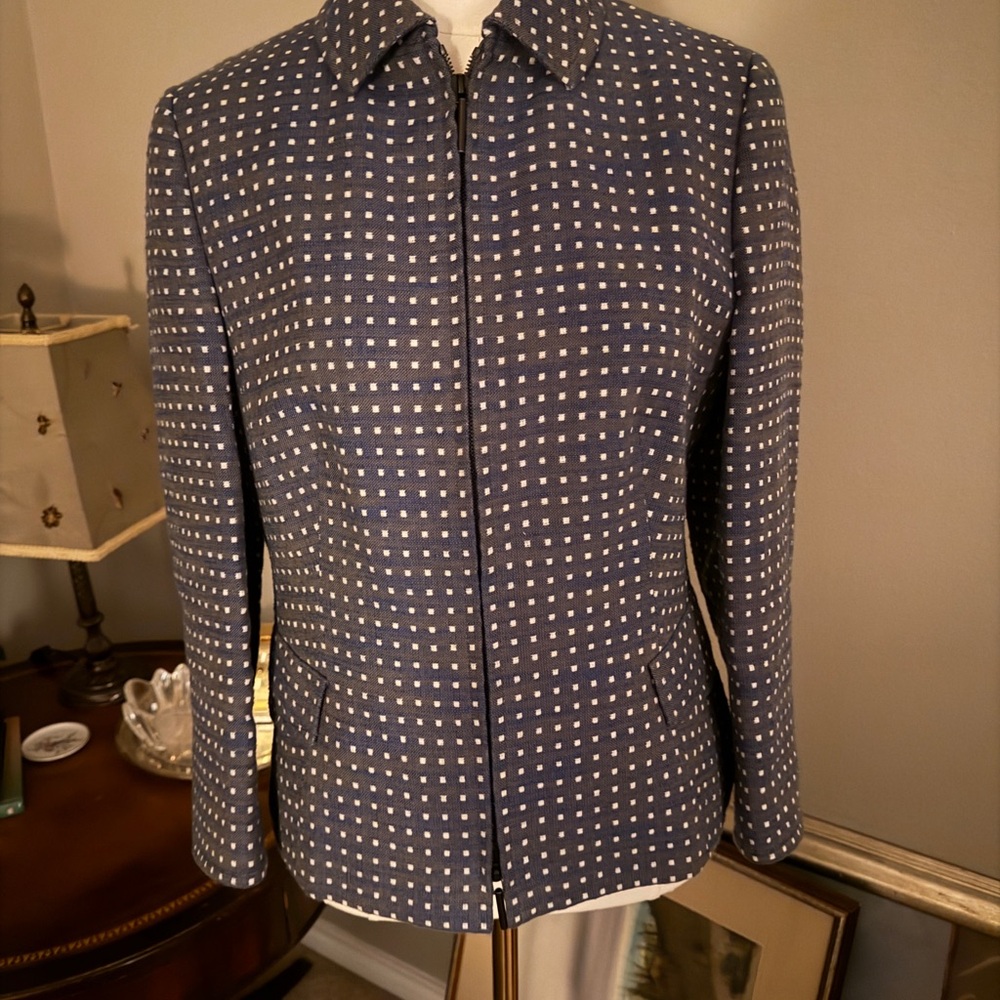 Akris Punto Cotton Linen Square Dot Zip Jacket Blazer Sz 10